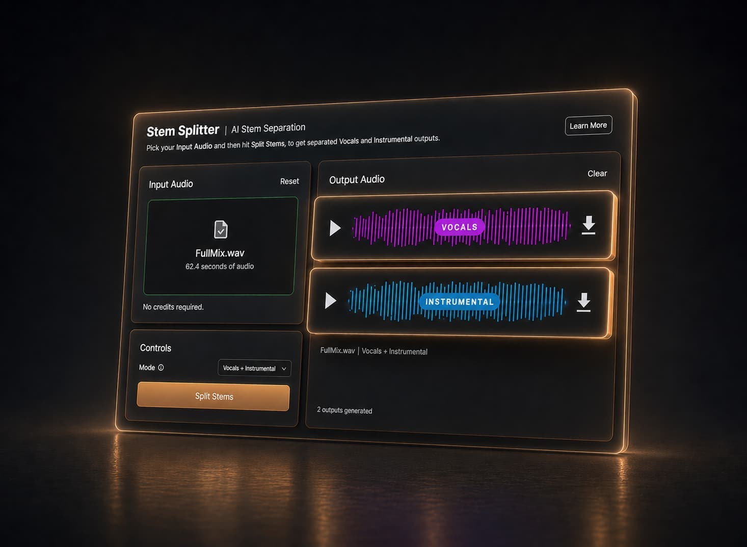 AI stem splitting for vocals and instrumentals