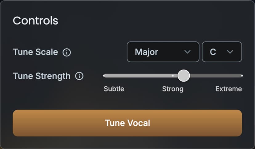 Vocalist Tune controls used to select the correction target and strength.