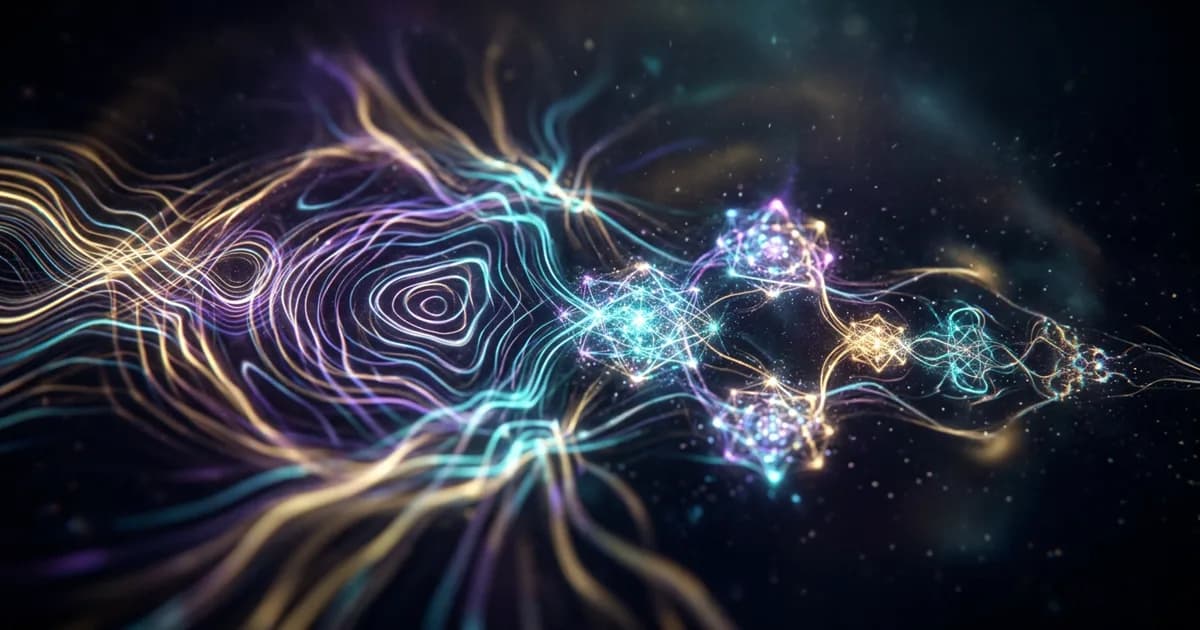 Abstract sound waves and neural audio nodes symbolizing singing voice conversion and acoustic timbre transformation